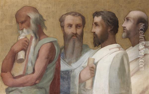 Saint Jerome, Saint Augustin, Saint Ambroise, Saint-jean-chrysostome Oil Painting - Hippolyte Flandrin