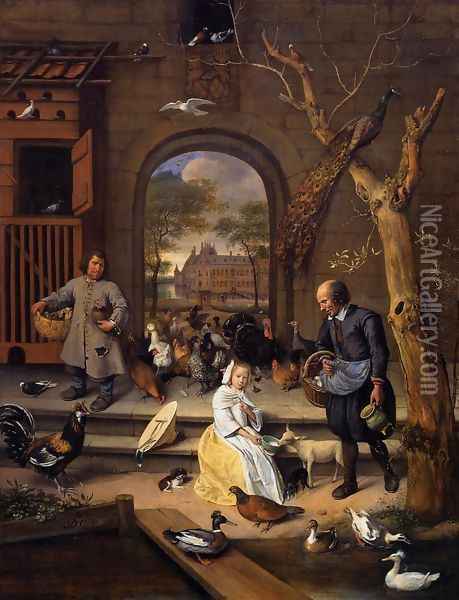 The Poultry Yard Oil Painting - Jan Steen
