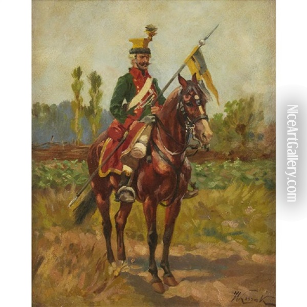 Polish Officer On Horseback Oil Painting - Woiciech (Aldabert) Ritter von Kossak