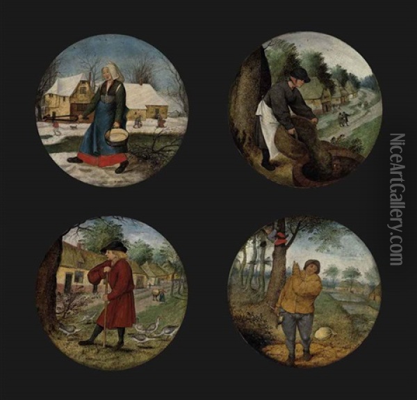 She Carries The Fire In One Hand And Water In The Other (+ 3 Others; 4 Works) Oil Painting - Jan Brueghel the Elder