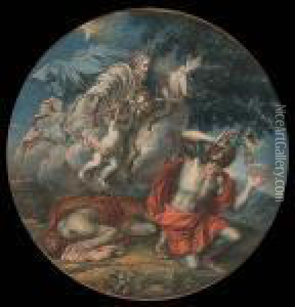 God Admonishing Cain Oil Painting - Pierre Le Romain I Mignard