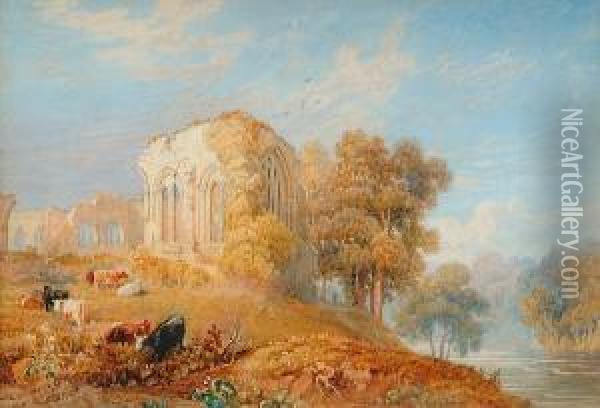 Easby Abbey On The Swale Oil Painting - Henry G. Gastineau