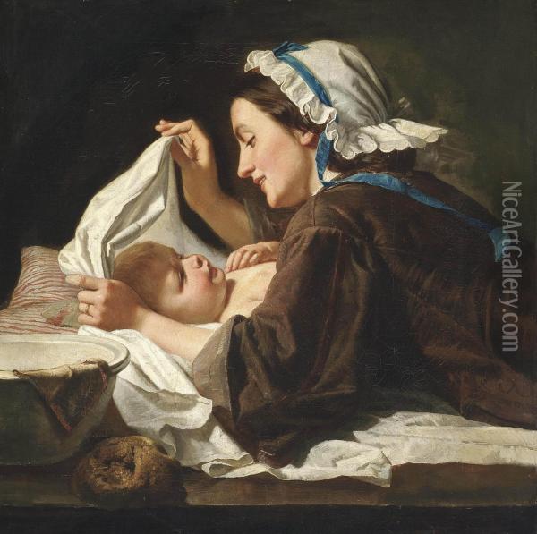Mother And Child Oil Painting - Peter Fendi
