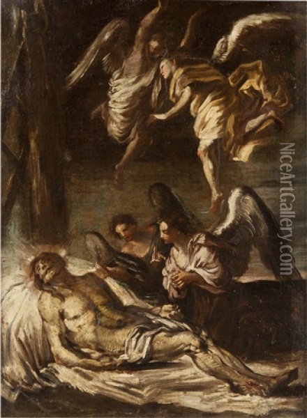 The Dead Christ With Angels Oil Painting - Pier Francesco (il Morazzone) Mazzuchelli