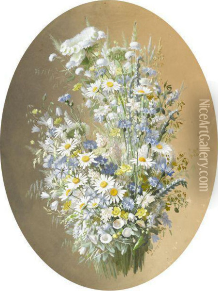 Daisies And Cornflowers Oil Painting - Paul De Longpre
