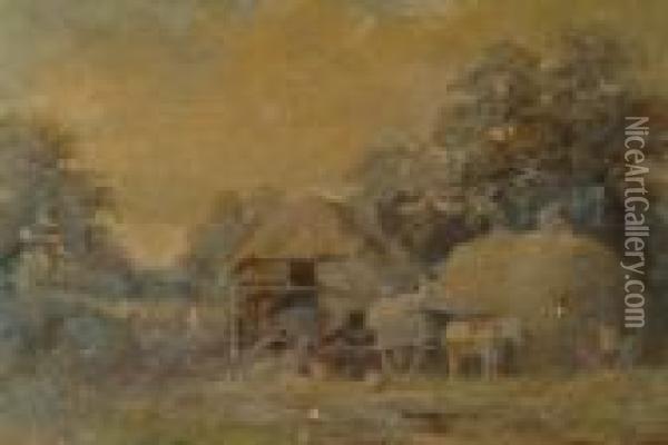 Making The Rick; Back Of The Farm, Coddington, A Pair Oil Painting - John Bates Noel