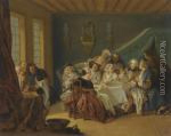 An Interior With Elegant Figures Dining Oil Painting - Jean-Baptiste Joseph Pater