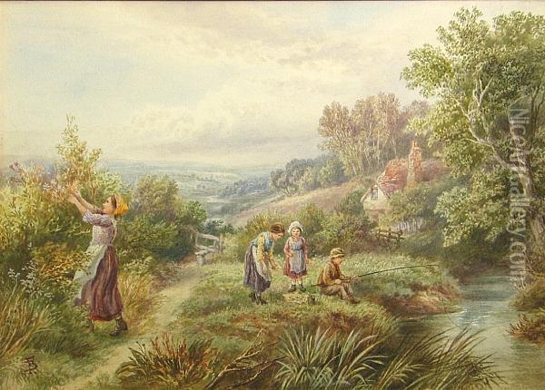 Fishing On A Summer Afternoon Oil Painting - Myles Birket Foster