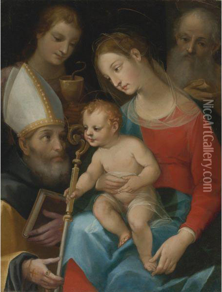 Madonna And Child With Saints Augustine, John The Evangelist Andjoseph Oil Painting - Vincenzo Rustici