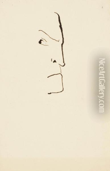 Caricature: Profil D'homme Froncant Les Sourcils Oil Painting - Victor Hugo