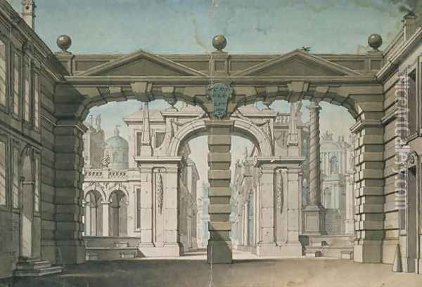Set design for the world premiere performance of Idomeneo, by Wolfgang Amadeus Mozart in Munich, 1781 Oil Painting - Lorenzo I Quaglio