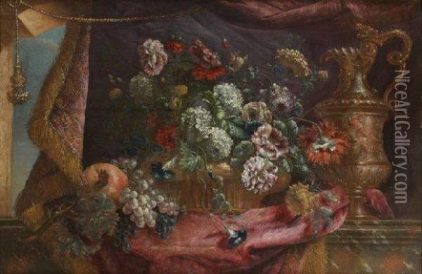 Nature Morte Aux Fleurs, Fruits Et Aiguiere Oil Painting - Pierre-Nicolas Huillot