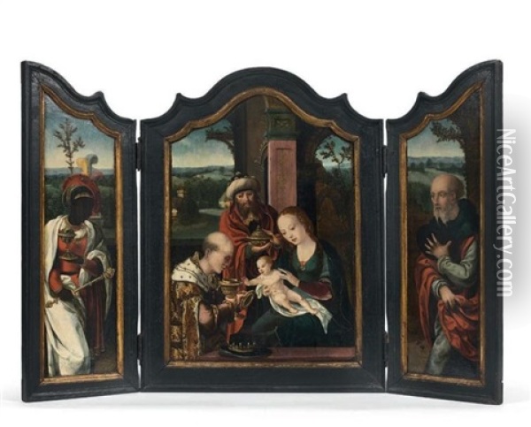 Adoration Des Mage (triptych) Oil Painting - Pieter Coecke van Aelst the Elder
