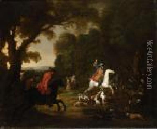 Caccia Al Cinghiale Con Cavalieri Oil Painting - Adriaen de Gryef