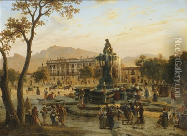 Vue Du Palais D'orleans A Palerme Oil Painting - Antoine-Victor-Edmond Joinville