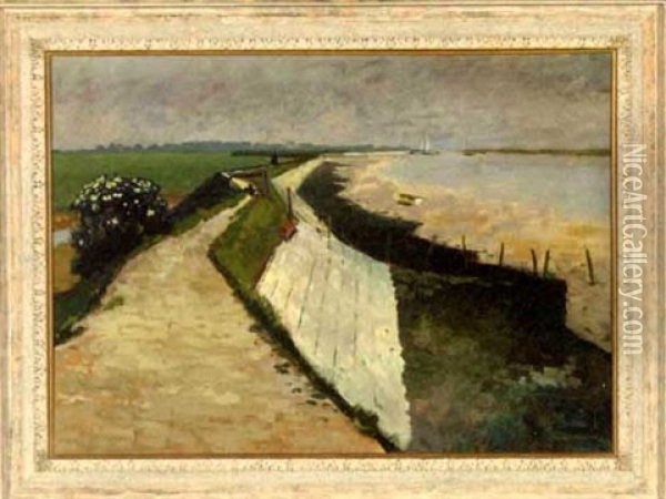 The Dike Oil Painting - Charles William Bartlett