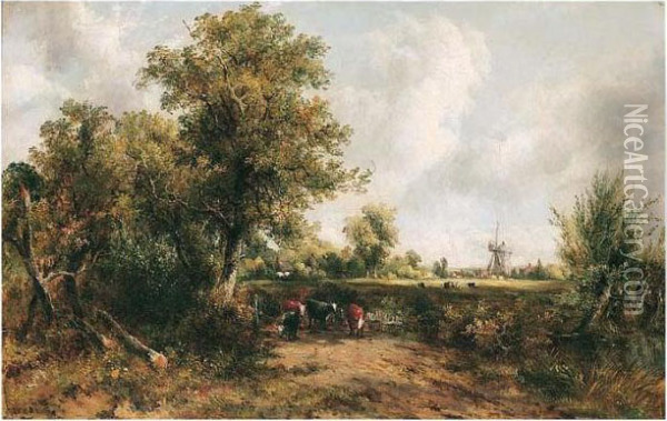 Wooded Landscape With A Drover And Cattle Oil Painting - Frederick Waters Watts
