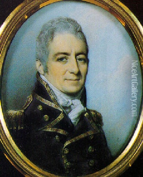 Thomas Le Marchant Gosselin, Facing Right, Wearing Naval Uniform Oil Painting - George Engleheart