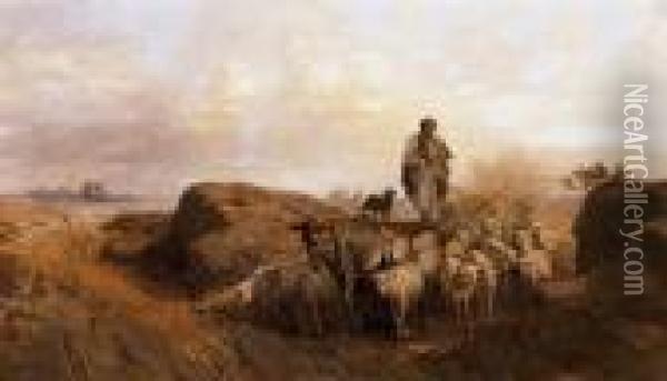 Shepherd Oil Painting - Jozsef Molnar