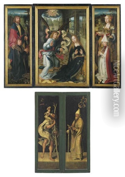 The Annunciation (triptych) Oil Painting - Jacob van Utrecht