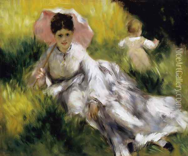 Woman With Parasol Oil Painting - Pierre Auguste Renoir