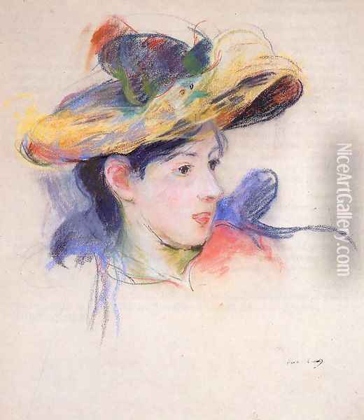 Jeanne Pontillon Wearing A Hat Oil Painting - Berthe Morisot