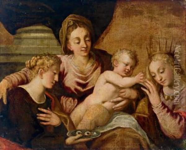 Lo Sposalizio Mistico Di Santa Caterina Con Il Gesu Bambino Oil Painting - Paolo Veronese (Caliari)
