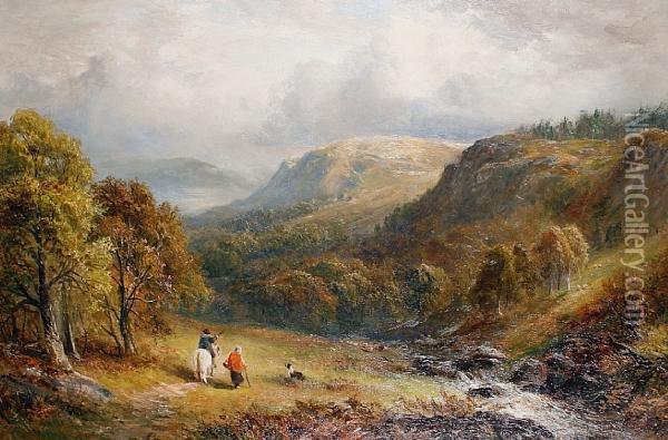 In The Lledr Valley, Wales Oil Painting - George Turner
