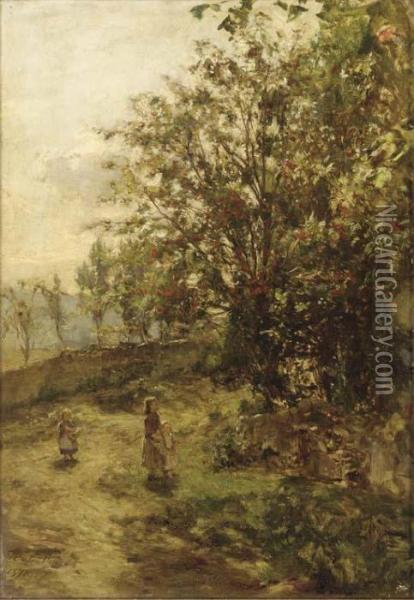 Wandering Through The Orchard Oil Painting - James Lawton Wingate