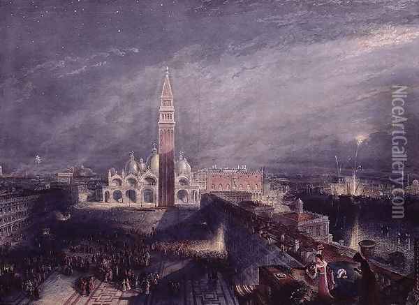 St. Marks Place, Venice Moonlight engraved by George Hollis 1792-1842 pub. 1881 Oil Painting - Joseph Mallord William Turner