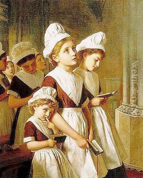 Foundling Girls at Prayer in the Chapel, c.1877 Oil Painting - Sophie Gengembre Anderson