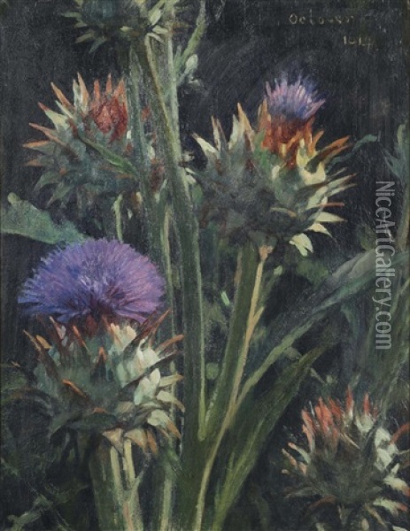 Artichoke Flowers Oil Painting - Jacobus Van Looy