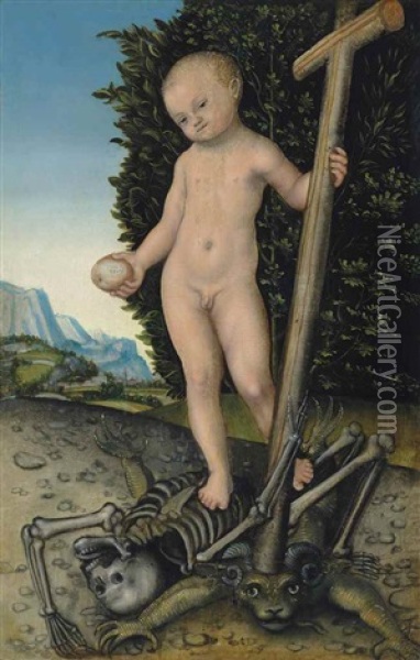 The Infant Christ As Redeemer (collab. W/workshop) Oil Painting - Lucas Cranach the Elder