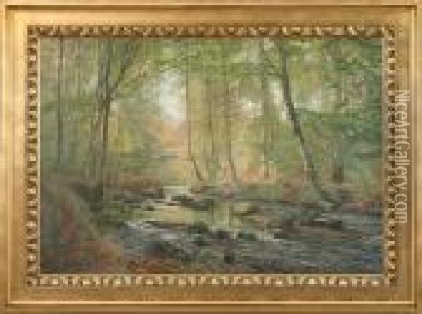 Danish Summer Forest With River Oil Painting - Olaf Viggo Peter Langer