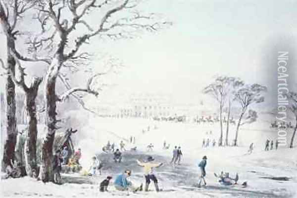 View of Buckingham House and St James Park in the Winter Oil Painting - John Burnet