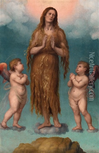 Mary Magdalene Between Two Putti Oil Painting - Giovanni Antonio Sogliani