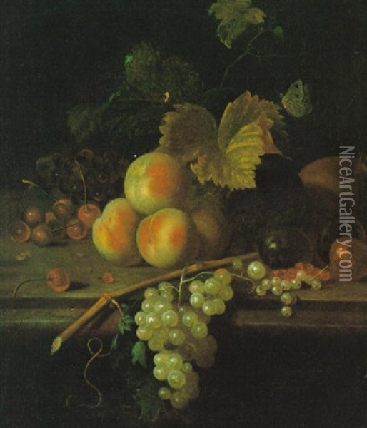 Stilleben Mir Pfirsichen Und Weintrauben Oil Painting - Barent (v. d. Meer) Vermeer