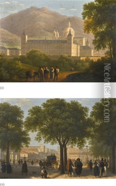 The Escorial; Paseo Del Prado, Madrid: A Pair Oil Painting - Giuseppe Canella I