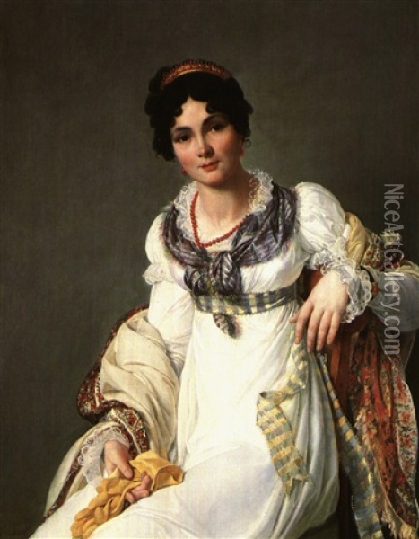 Portrait Of A Lady In Elegant Dress Oil Painting - Francois Henri Mulard