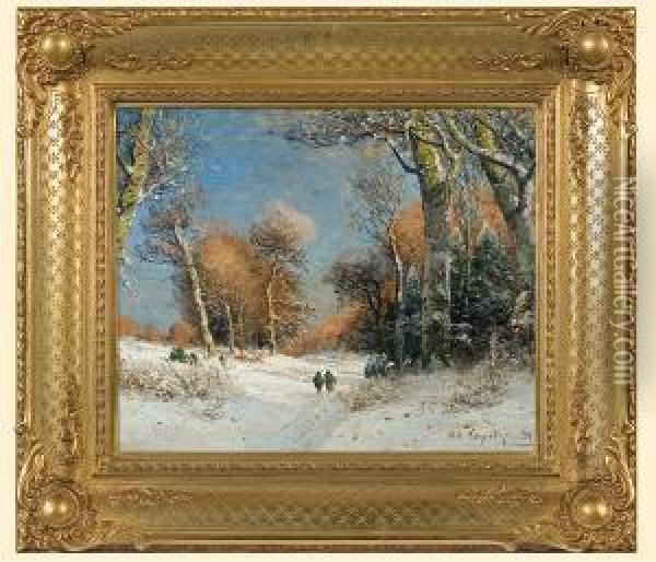 Droga Przez Las Zimowy Oil Painting - Adolf Gustav Schweitzer