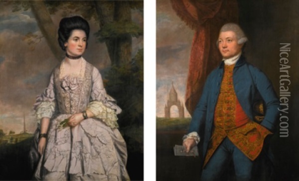 Portrait Of John Newman (d. 1799), Of Barwick Park, Yeovil; And A Portrait Of His Wife, Grace Newman, Nee Hoskins Oil Painting - Thomas Beach