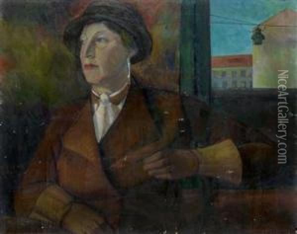 Bildnis Einerfrau Mit Gelben Handschuhen Oil Painting - Maximilian Reinitz