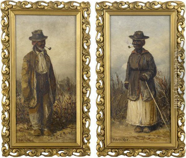 Male And Female With Corn Pipes Oil Painting - William Aiken Walker