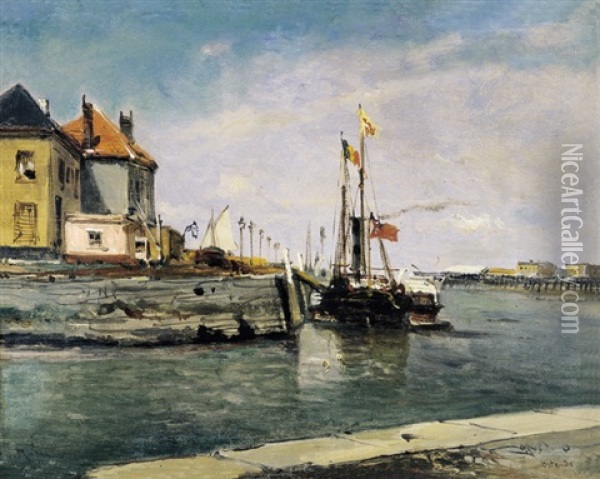Vissershaven Te Oostende Oil Painting - Auguste Henri Musin