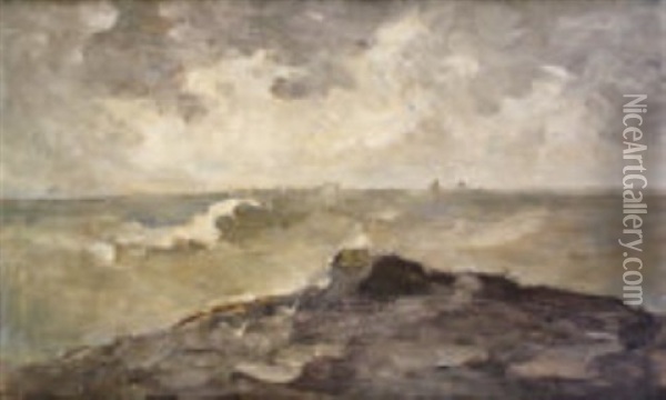 Stormy Seas With Distant Ships Oil Painting - Nathaniel Hone the Younger