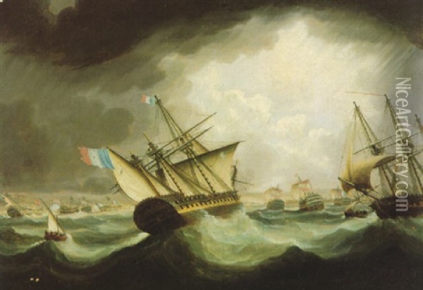 Sea Battle Oil Painting - Thomas Buttersworth
