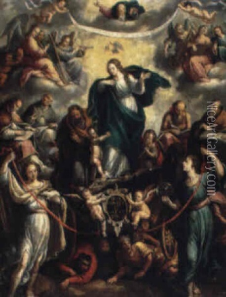 Die Hl. Mutter Gottes Besiegt Das Bose Oil Painting - Cornelis Van Poelenburgh