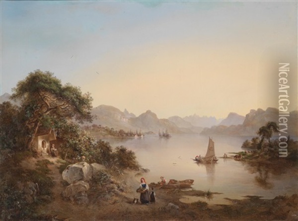 Seelandschaft Mit Fischern Oil Painting - Joseph Nikolaus Butler