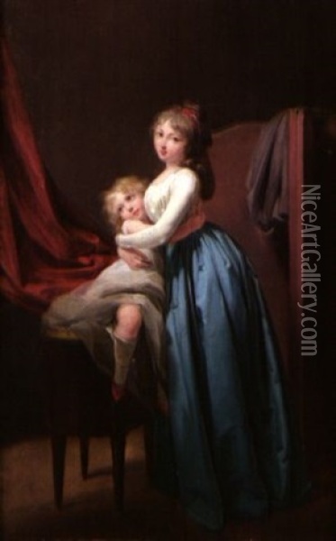 Jeune Femme A La Robe Bleue Prenant Son Enfant Dans Les Bras Oil Painting - Louis Leopold Boilly
