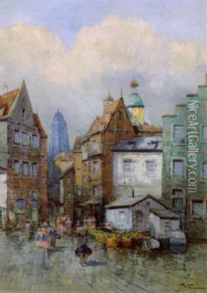 Markt Vor Hollandischer Stadtkulisse Oil Painting - Georg Fischhof